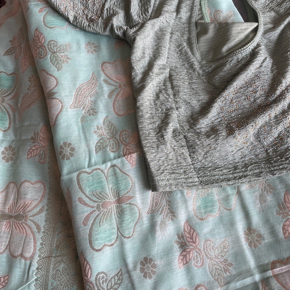 Women's Light Green and green blouse with Subtle Embellishments